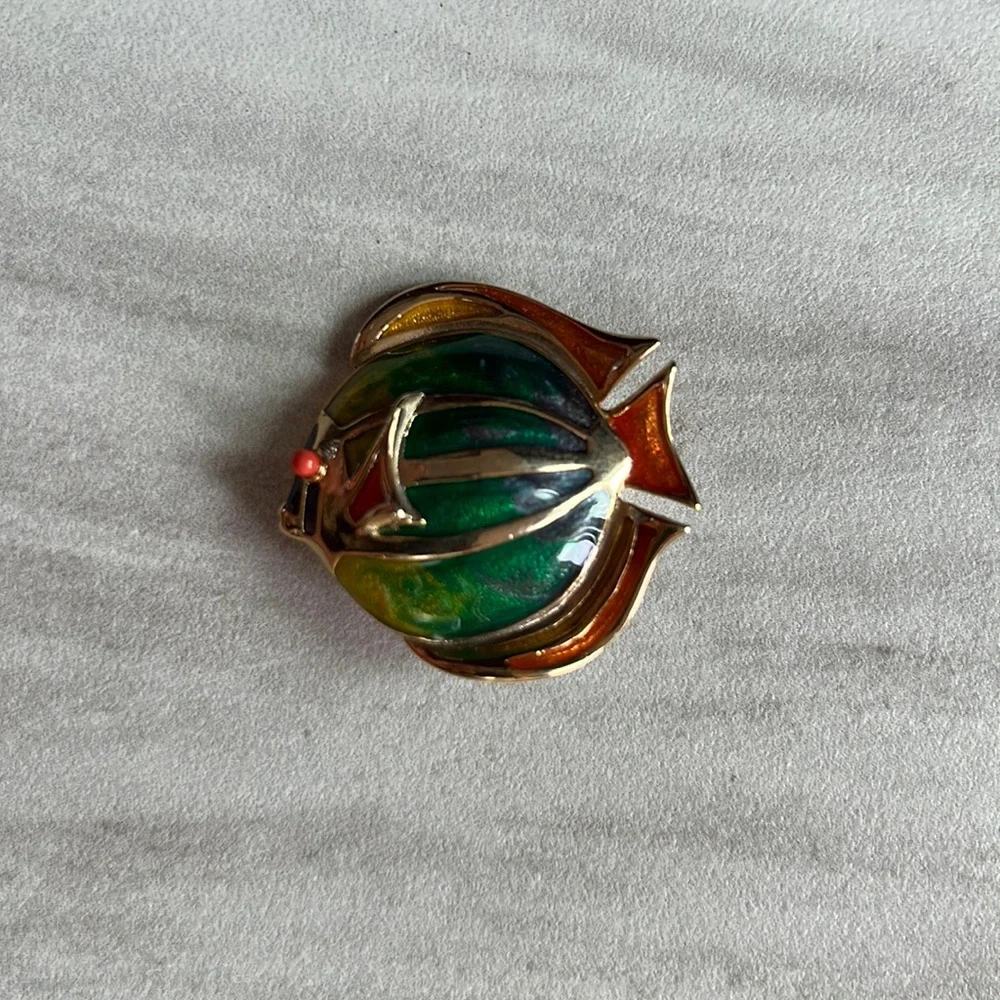 Vintage Liz Claiborne Colorful Enamel Fish Pin Blowfish Brooch
